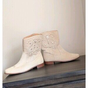 Jack Rogers Kaitlin Suede MidCalf Western Women Size 8 Cowgirl Boots Ivory Sand